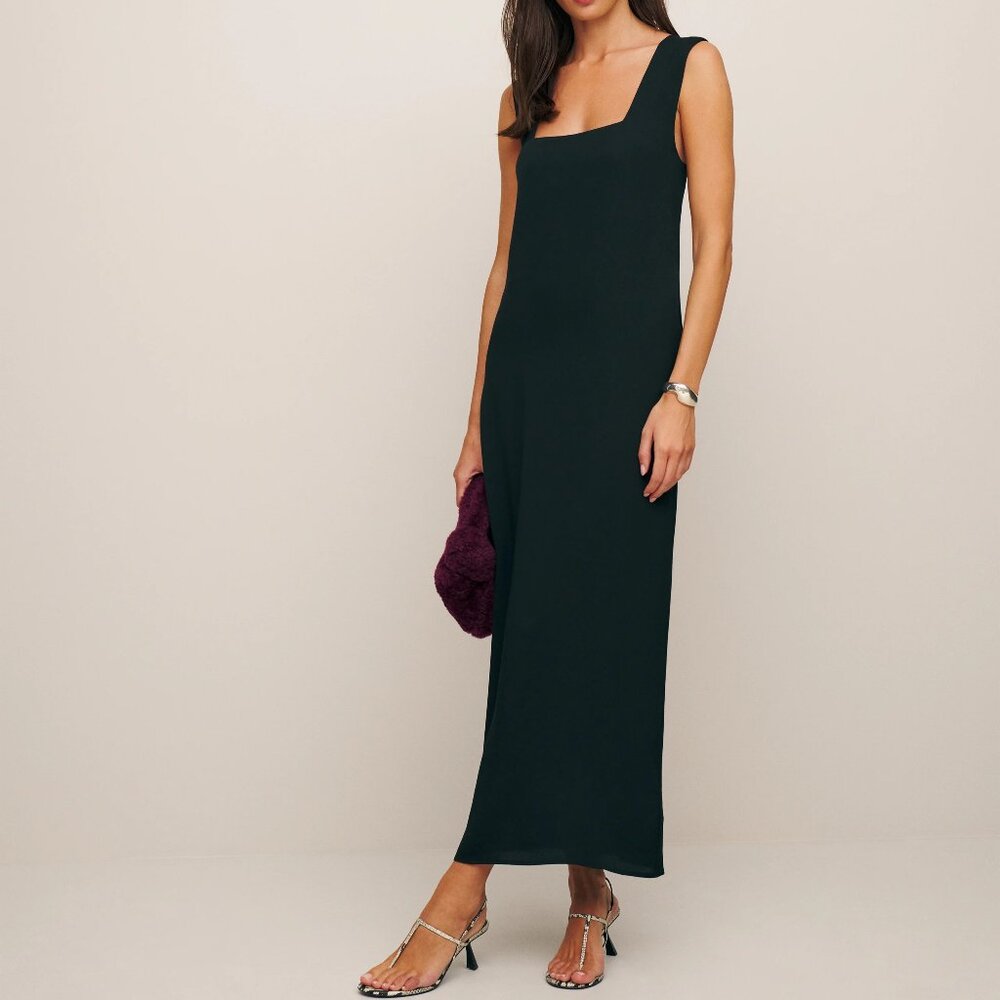 Reformation Black Square-Neck Maxi Dress